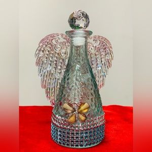 Light Green Hammered Glass Angel with Crystal & Silver Halo